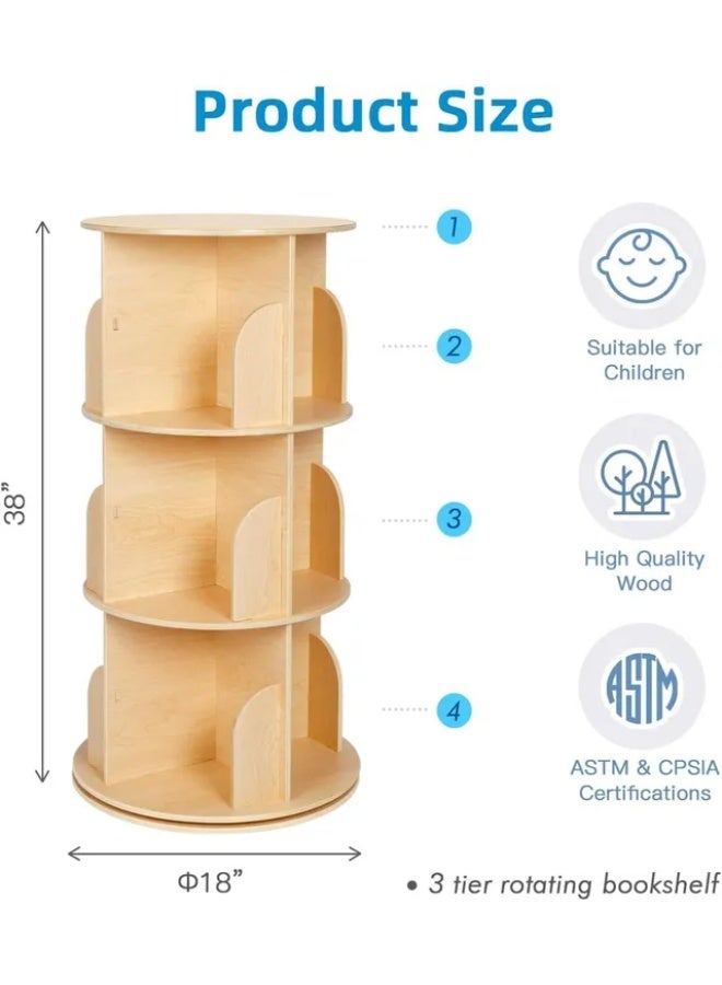 توكي توي رف كتب خشبي دوّار من 3 طبقات – بني من TOOKY TOY - Image 4